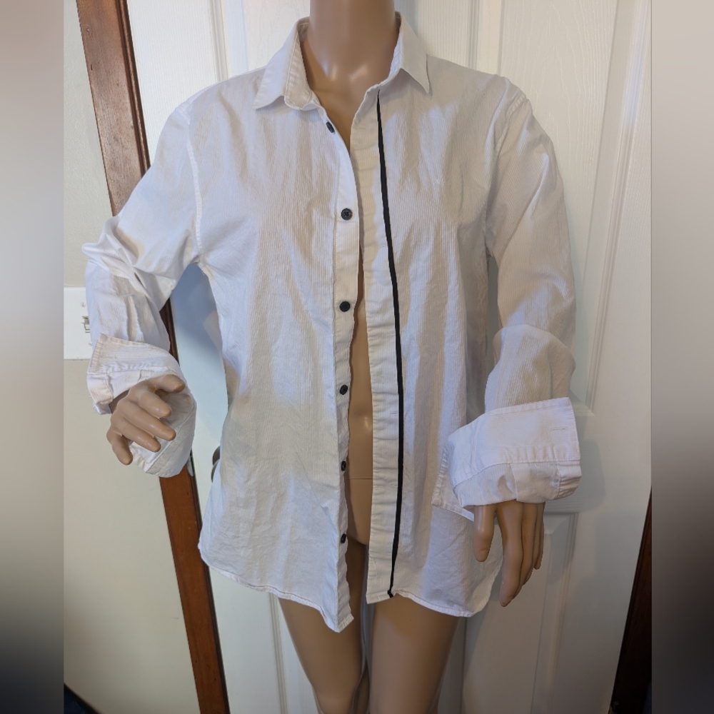 A/X Armani Exchange White Dress Shirt with Black Trim Size Medium Regular Fit